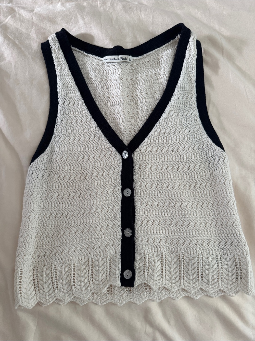 Abercrombie & Fitch Cream Knit Tank with Black Trim